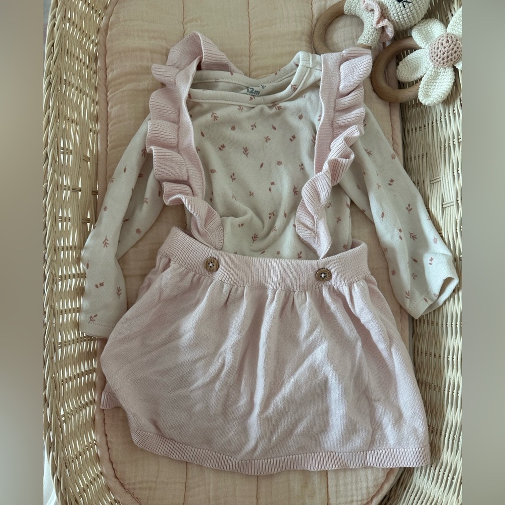 Carter’s long sleeve bodysuit and sweater knit overall skirt jumper set